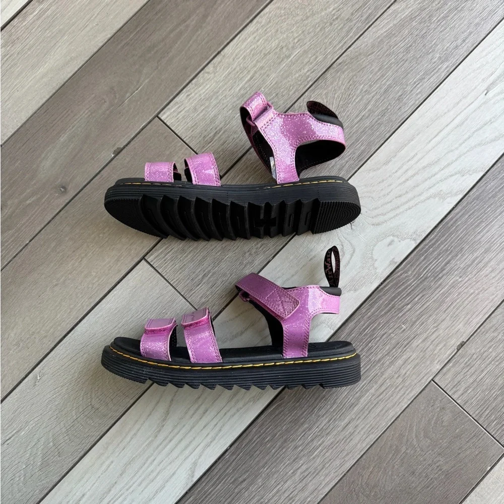 Dr. Martens Junior Pink Three Strap Klaire Glitter Sandals